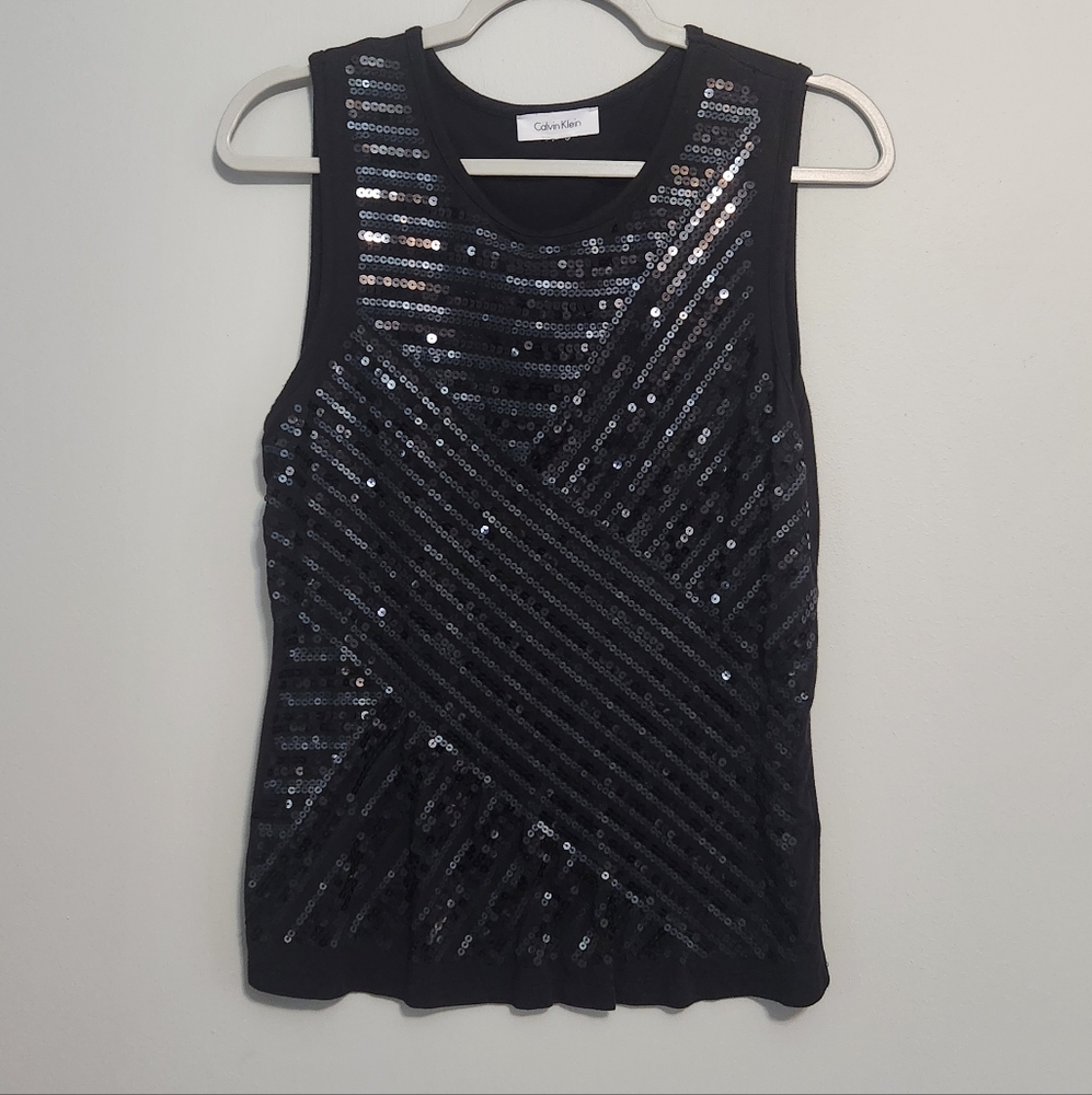 Calvin Klein Sequin Black Tank Top Size P Small
